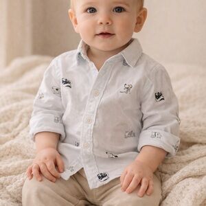 Disney White Button Down Shirt with Character Prints